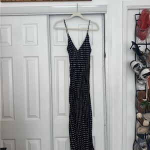 Zara Black Maxi Slip Dress with White Dot Print